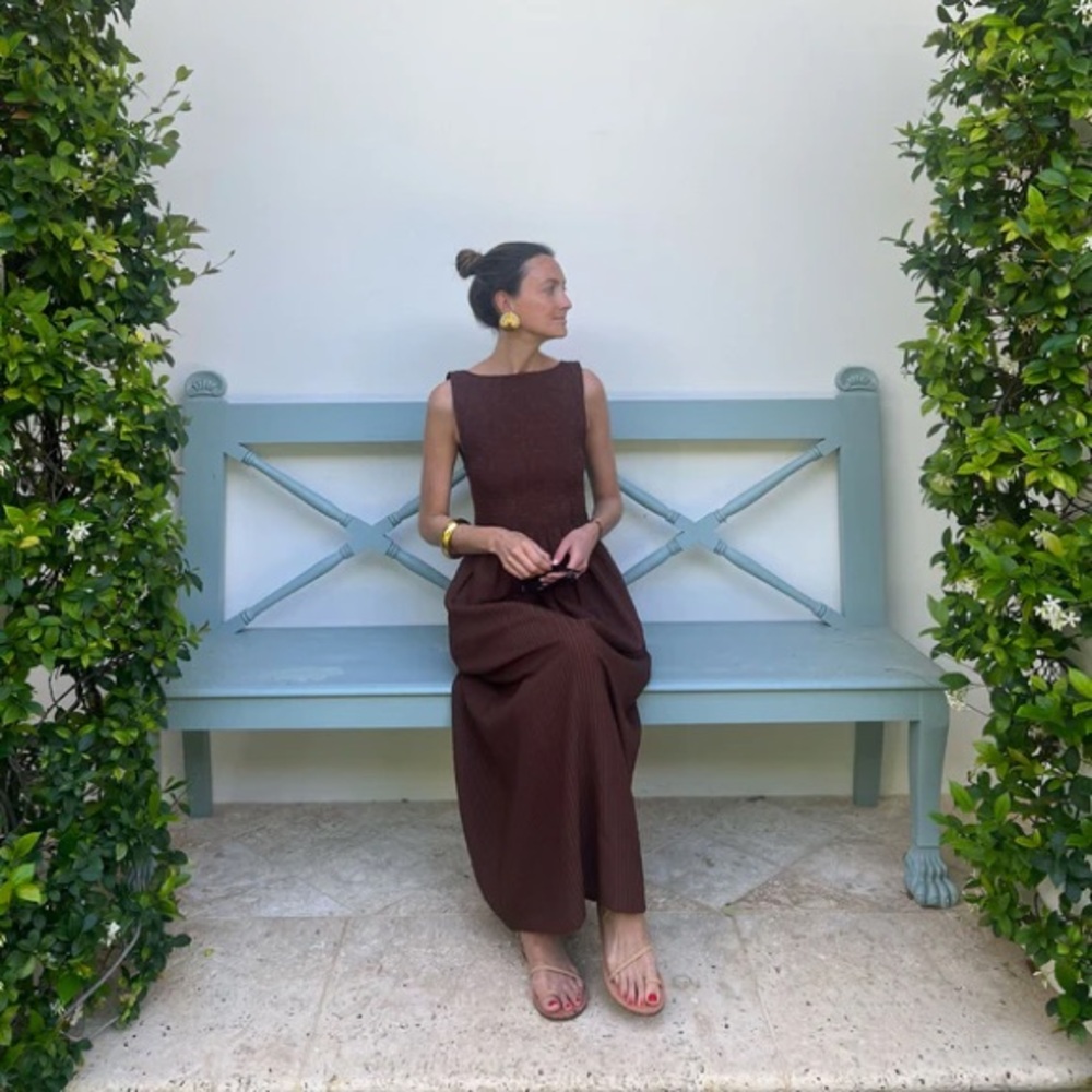 SOLD OUT Hill House Home Cosima Nap Dress in Chocolate Tonal Seersucker XS